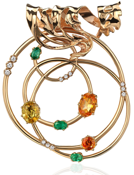 Кулон "Круги на воде" с желтыми сапфирами и бриллиантами Изготовлен по индивидуальному эскизу